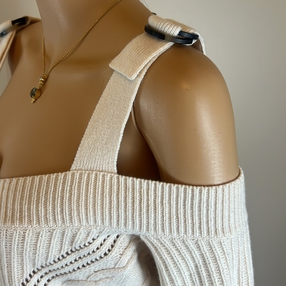 Jonathan Simkhai Ivory Cable Knit Oversized Cold Shoulder Sweater - Picture 5 of 7